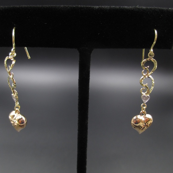 Sterling Dangle Heart Star Diamond Earrings - Picture 2 of 3